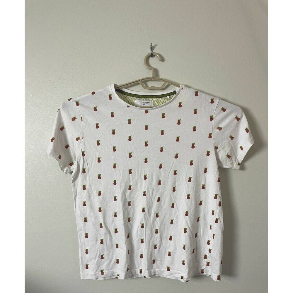 Denim And Flower Ricky Singh Men's M Pineapple Pattern White Collar Tee